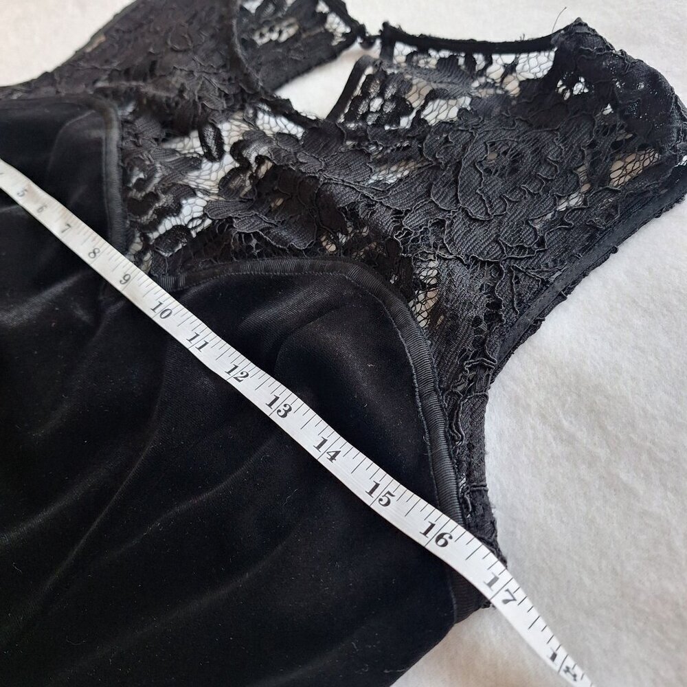 ๐ Black Velvet Lace Stretch Sweetheart Neckline Midi Dress Size M Preppy Formal - Picture 5 of 9